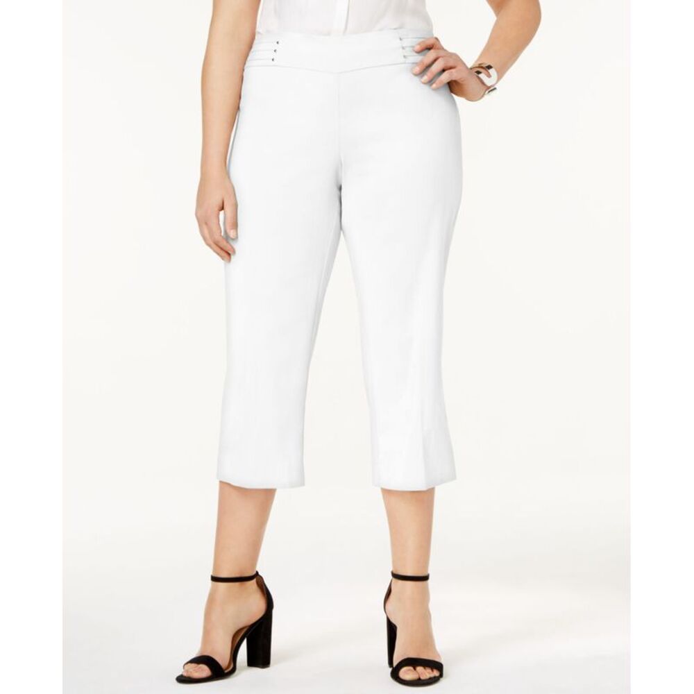 JM Collection Petite Plus Size Tummy Control Pull On Capri Pants Bright White
